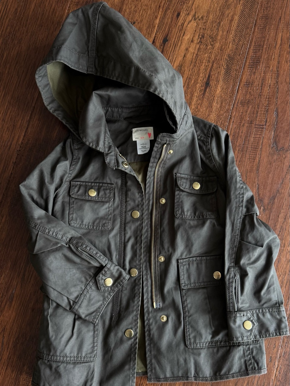 J Crew Crewcuts Kids Hooded Utility Jacket - Olive Green NWOT size 4/5